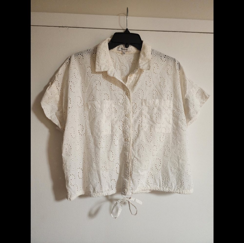 Madewell Eyelet Button Up Drawstring Top Xl - image 7
